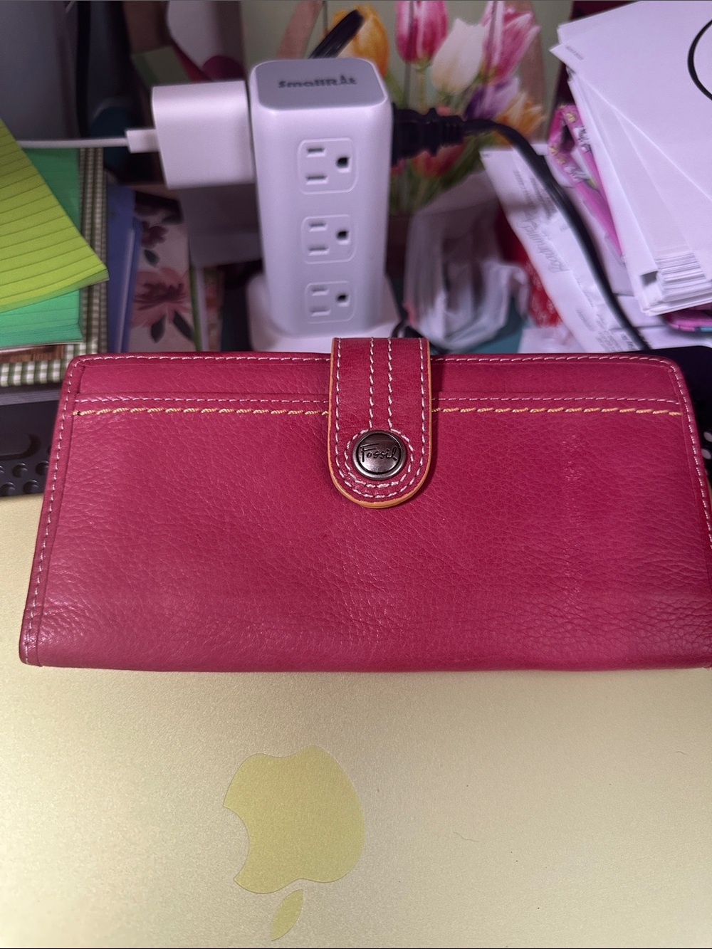 Fossil Women's Raspberry Leather Snap Wallet